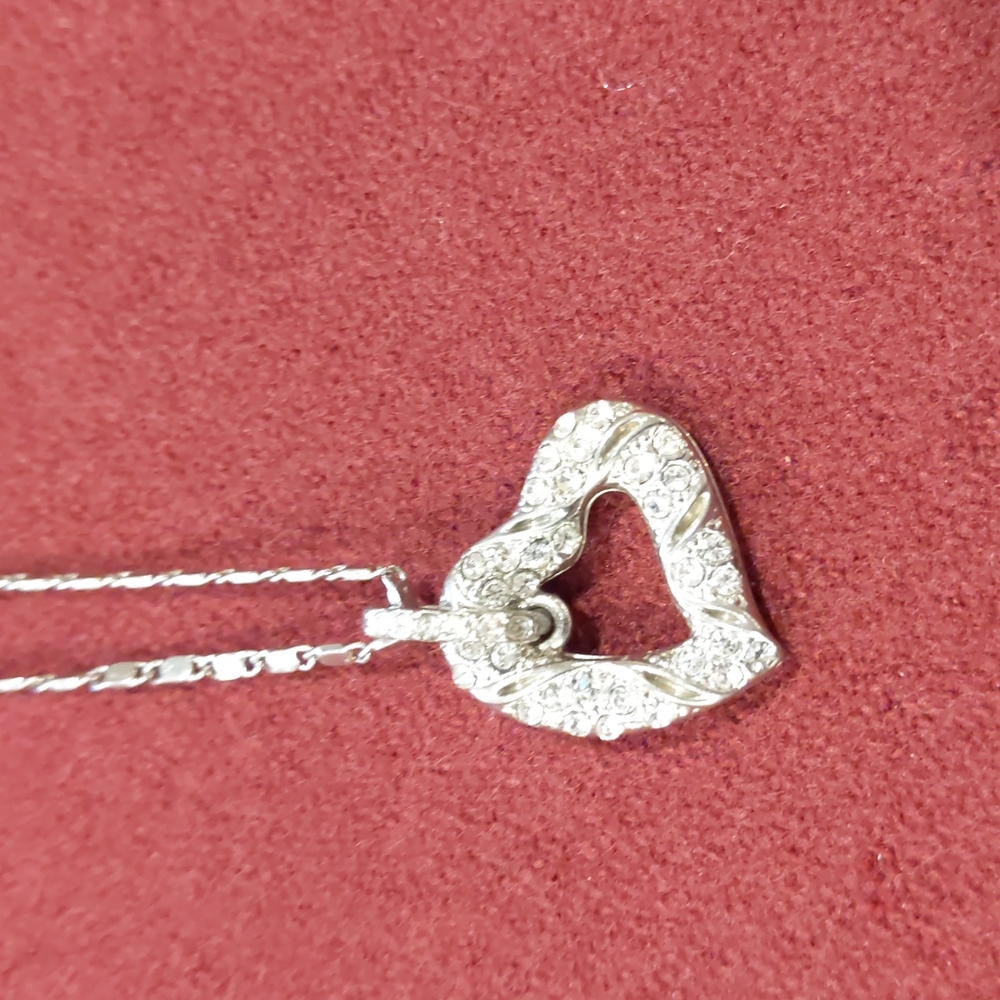 3 for $30 Heart Shaped Pendant Silver Toned Faux Diamonds on Nine Inch Necklace - Picture 6 of 7